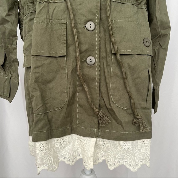 $198 ANTHROPOLOGIE TINY CHARLIE EYELET UTILITY JACKET MILITARY COLOR SIZE S NWT - Picture 4 of 8